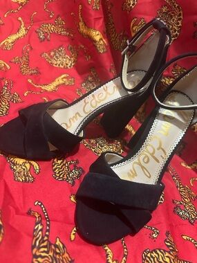 Sam Edelman Black Suede Open-Toe Block Heel Sandals